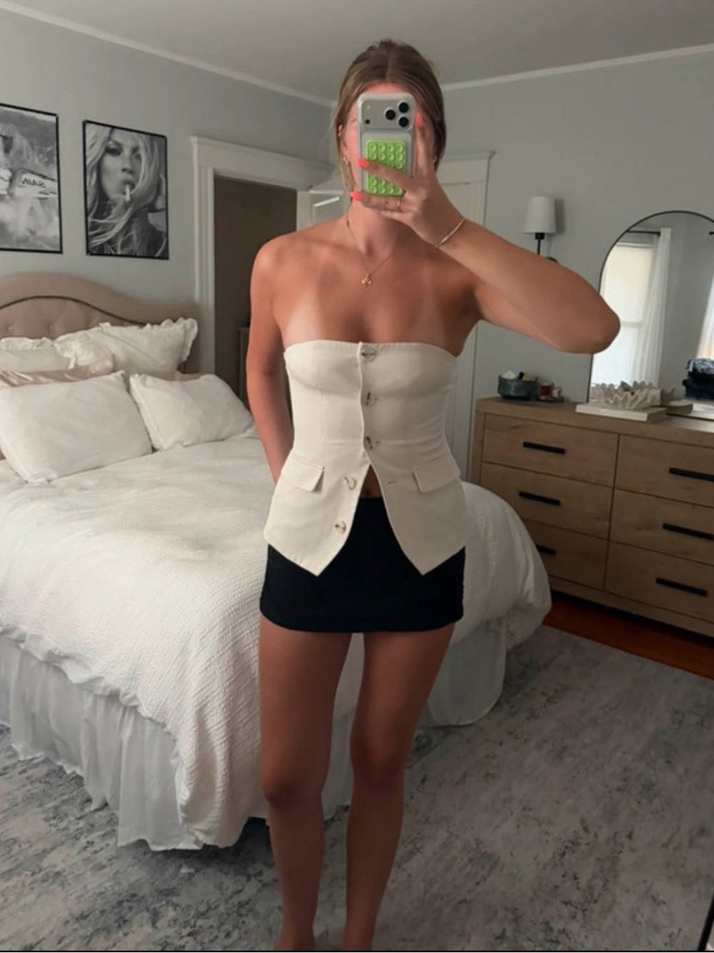 Strapless Button-Front Ivory Corset Top